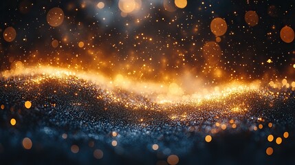 Poster - festive abstract christmas texture featuring shimmering golden bokeh particles,glowing highlights on
