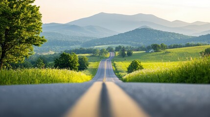 Poster - a small town nestled amidst rolling hills, the highway passing by its outskirts, offering a glimpse 