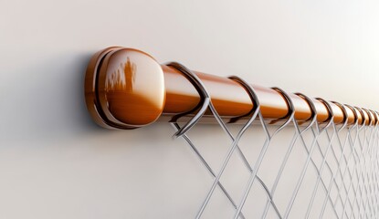 Poster - Close-up View of a Glossy Wooden Curtain Rod with Metallic Brackets Against a Soft Background