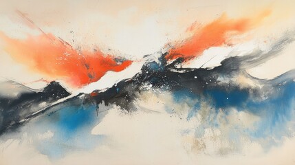 Aufkleber - A fluid watercolor painting featuring vibrant splashes of warm reds, cool blues, and soft pastels.