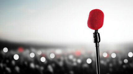 Poster - A politician addressing a large crowd at a rally, their voice booming through the microphone as they convey their message.
