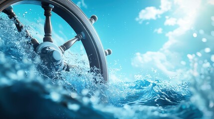 Poster - A captain steering a ship through rough waters, their gaze fixed on the horizon as they navigate their crew towards their destination.