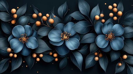 Poster - A closeup view of beautiful blue flowers against a dark background, highlighting their charm