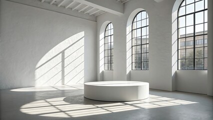 Poster - A white room with a round table in the center