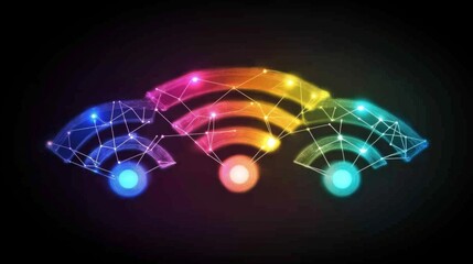 Poster - an artistic representation of the concept of wireless communication, featuring interconnected nodes 