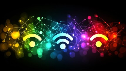Poster - an artistic representation of the concept of wireless communication, featuring interconnected nodes 