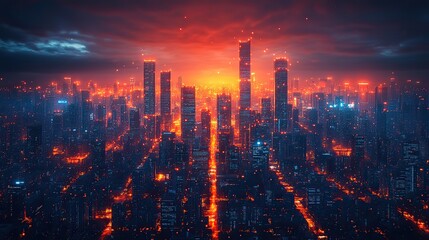 Poster - futuristic smart cityscape with digital iot connectivity network infrastructure,advanced architectural design n conceptual illustration