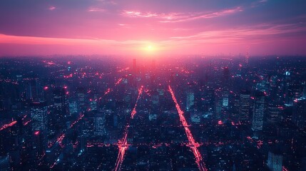Poster - futuristic visualization of big data connection technology enabling smart city evolution,digital transformation through advanced telecommunication networks