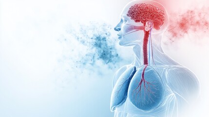 Poster - A clean diagram of the human respiratory system, showing the lungs, trachea, and bronchi, designed with soft blue and red tones to illustrate airflow.