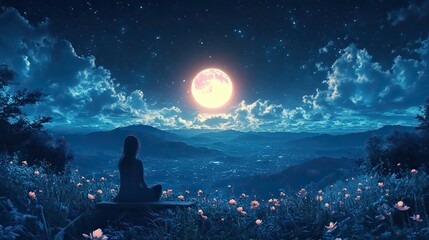 Poster - girl sitting on the bench beautiful night view captivating anime hd wallpaper embrace solitude in the darkness