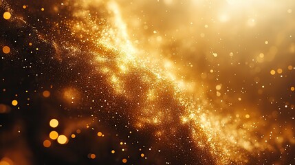 Poster - glimmering golden bokeh effect authentic dust particles,radiant lens flare on a lustrous backdrop