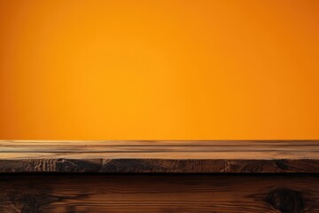 Canvas Print - Rustic wooden table against orange wall; product display