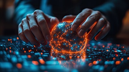 Poster - global business networking and digital marketing concept with businessman engaging in online shopping payment and banking on a vibrant and colorful background