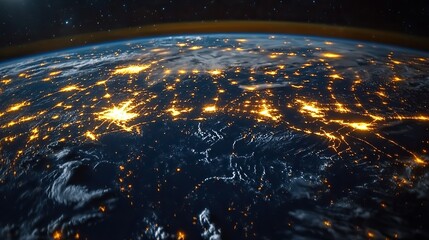 Poster - global communication network concept with glowing connections radiating from earth symbolizing inter