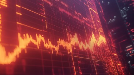 Leinwandbilder - A digital line graph showing financial trends and market analysis, with a glowing gradient background, highlighting key data points.