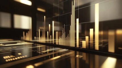 Leinwandbilder - A dynamic D financial bar chart with glowing lines and a digital interface, showing key business metrics in a high-tech environment.