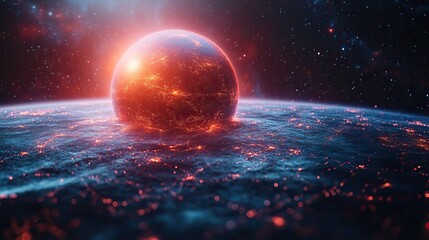Poster - global fintech innovation digital diagram featuring a futuristic planet hologram