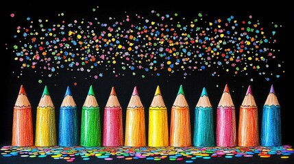 Poster - A row of brightly colored pencils displayed neatly with artistic appeal and playful vibes