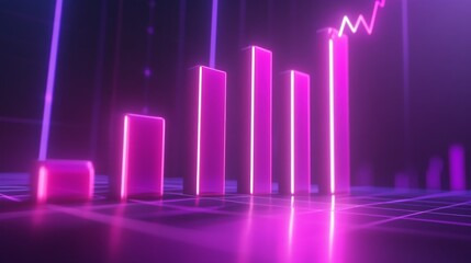 Leinwandbilder - A futuristic D bar chart with illuminated bars in various heights, highlighting business growth data in a digital finance environment.