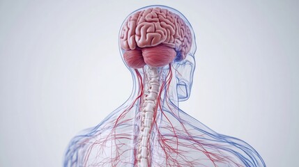 Poster - A medical illustration of the human nervous system, highlighting the brain, spinal cord, and nerve pathways in an intricate, detailed design.