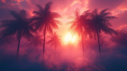 Poster - gradient of colour in the mist tropical punk shadows of the wild palms mystical intriguing morning lighting superb quality cinematic wallpaper generative ai