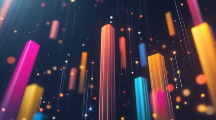 Leinwandbilder - A set of colorful D financial graphs showing stock performance and business growth, set against a dark background with digital elements.