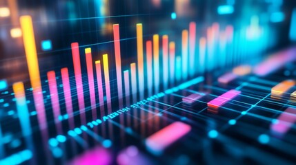 Leinwandbilder - Close-up of a colorful business graph with bars and lines, displaying financial growth and market trends, with soft lighting highlighting the data.
