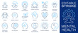© lovemask - Mental health icon set. Collection of meditation, anger, anxiety, psychosis, depression and more. Vector illustration. Editable stroke.
