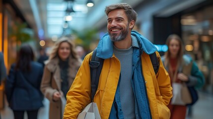Poster - group of diverse shoppers browsing products in a modern retail store carrying bags and enjoying a sh