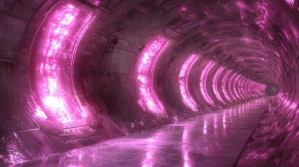 Poster - Dramatic tunnel with illuminated lights leading into the unknown