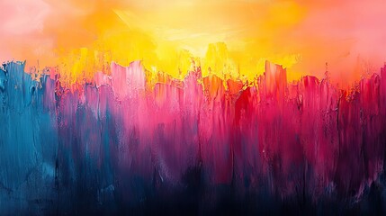 Poster - hand drawn painting of abstract art panorama with colorful background textured design and creative illustration
