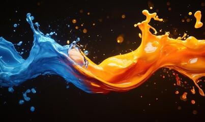 Poster - Dynamic splash of blue and orange liquid creating vibrant visual contrast