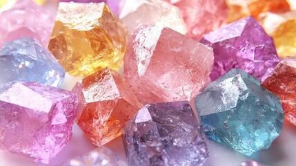 Poster - A vibrant pile of colorful crystals displaying a spectrum of stunning hues and textures