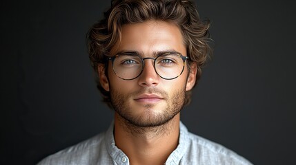 Poster - handsome young brunette man wearing eyeglasses and shirt isolated on transparent background for professional and casual use in design projects