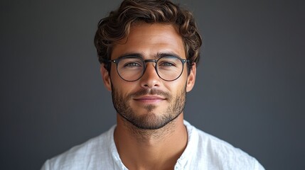 Poster - handsome young brunette man wearing eyeglasses and shirt isolated on transparent background for professional and casual use in design projects