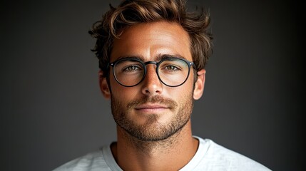 Poster - handsome young brunette man wearing eyeglasses and shirt isolated on transparent background for professional and casual use in design projects