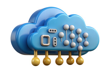 Fototapete - 3D Render of a Blue Cloud with Data Connections and Server Elements - Cloud Computing Concept