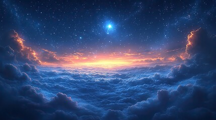 Poster - heavenly star falls a captivating anime sky wallpaper with glowing stars and planets in a digital art style