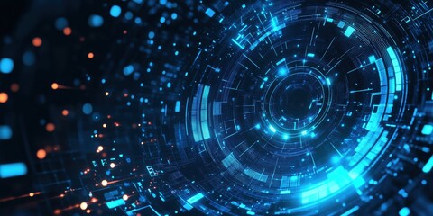 Poster - Futuristic digital abstract background with glowing blue and orange particles