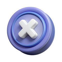 Poster - 3D Render of a Purple and White Cross Button Icon - Cancel, Delete, or Close Symbol