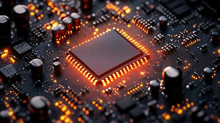 Fototapete - high resolution png image of a single computer chip on a transparent background for technology electronics and circuit board design projects