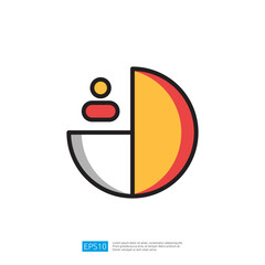 Poster - Minimalist Geometric Icon Featuring Half Circle In Yellow Red And Gray With Colorful Accents. Illustrative Design