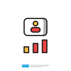 Poster - Minimalist Icon Illustrating User Profile With Charts In Red Yellow And White Colors