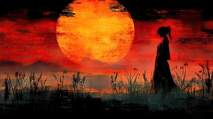 Poster - horizon of serenity anime girl silhouette in captivating 4k digital artwork wallpaper generative ai