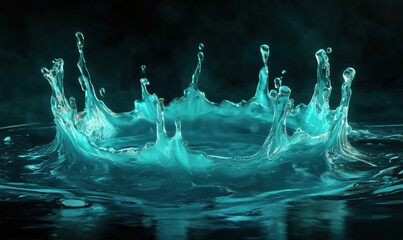Poster - Stunning water splash creating a crown shape with vibrant turquoise hues
