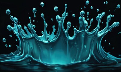 Poster - Dynamic water splash with vibrant blue tones and intricate droplet details