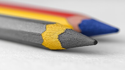 Poster - A bright and colorful pencil with a distinct yellow and blue tip standing on a white surface