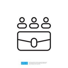 Poster - Minimalist Icon Of Three People Silhouettes Over Briefcase Symbolizing Teamwork And Collaboration In Business