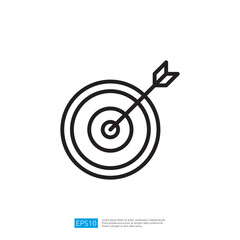 Poster - Minimalist Icon of a Target with an Arrow Hitting the Center in Simple Black and White Design Elements Illustration Art