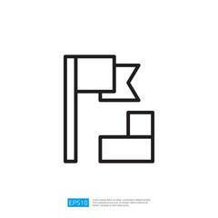 Poster - Minimalist Icon of a Flag and Block Arrangement in Black Outline on White Backgrounded Design Illustration Concept